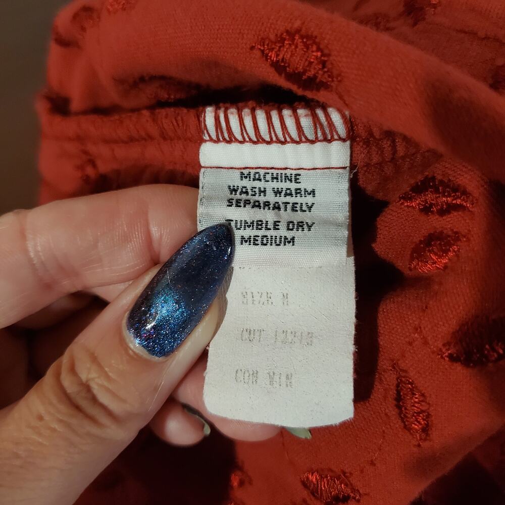 Vtg Cut Loose Embroidered Leaf Velour Button Jacket Size M Red Whimsy Boho 90s - Picture 8 of 11
